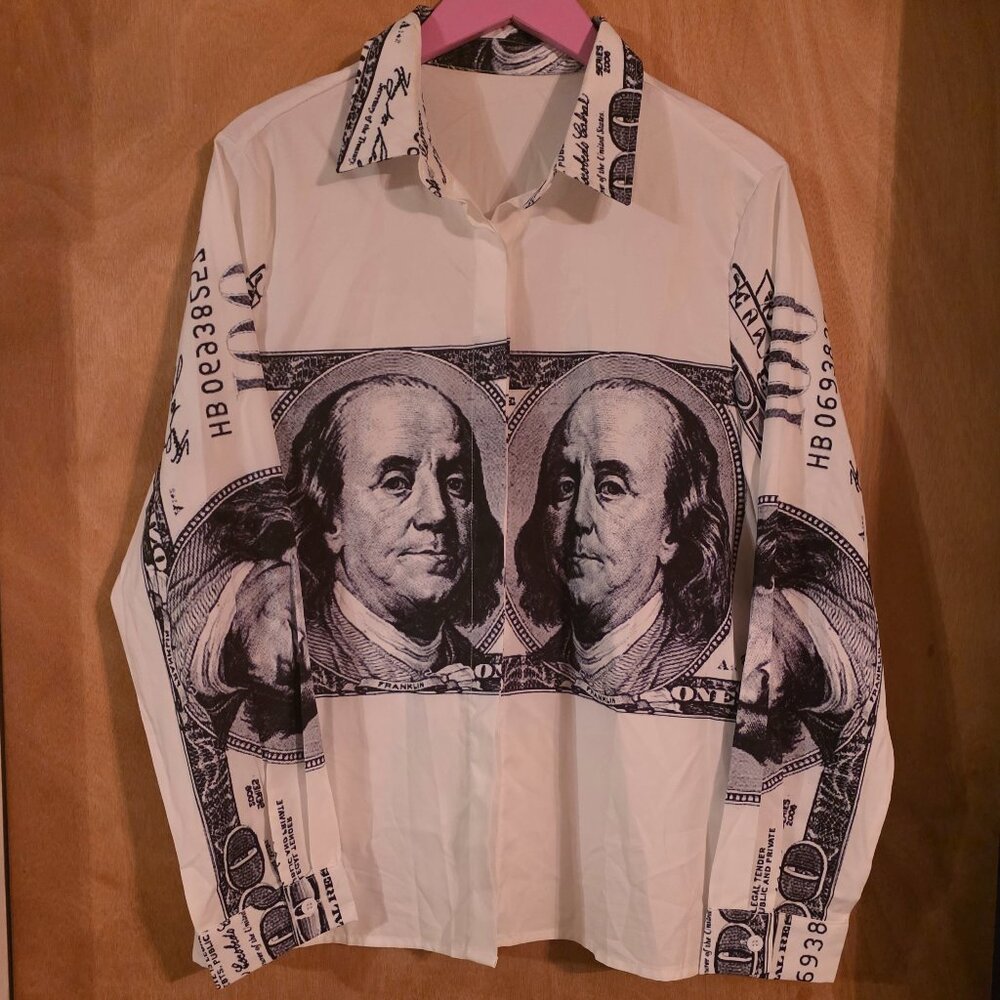 100 Dollar Bill Money Currency Button Down Shirt, Large